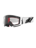 Alpinestars Supertech Corp Goggles, motocross-briller, hvid og klar, hvid ramme med klar polycarbonat-linse, hvid rem med markant sort Alpinestars-logo, rødt og sort flerlags ansigtsskum