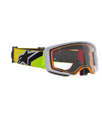 Alpinestars Supertech Corp Goggles, motocross-briller, fluorgul og grå, klar linse med orange rammedetaljer, med en fluorgul rem med sort Alpinestars-logo til off-road racing
