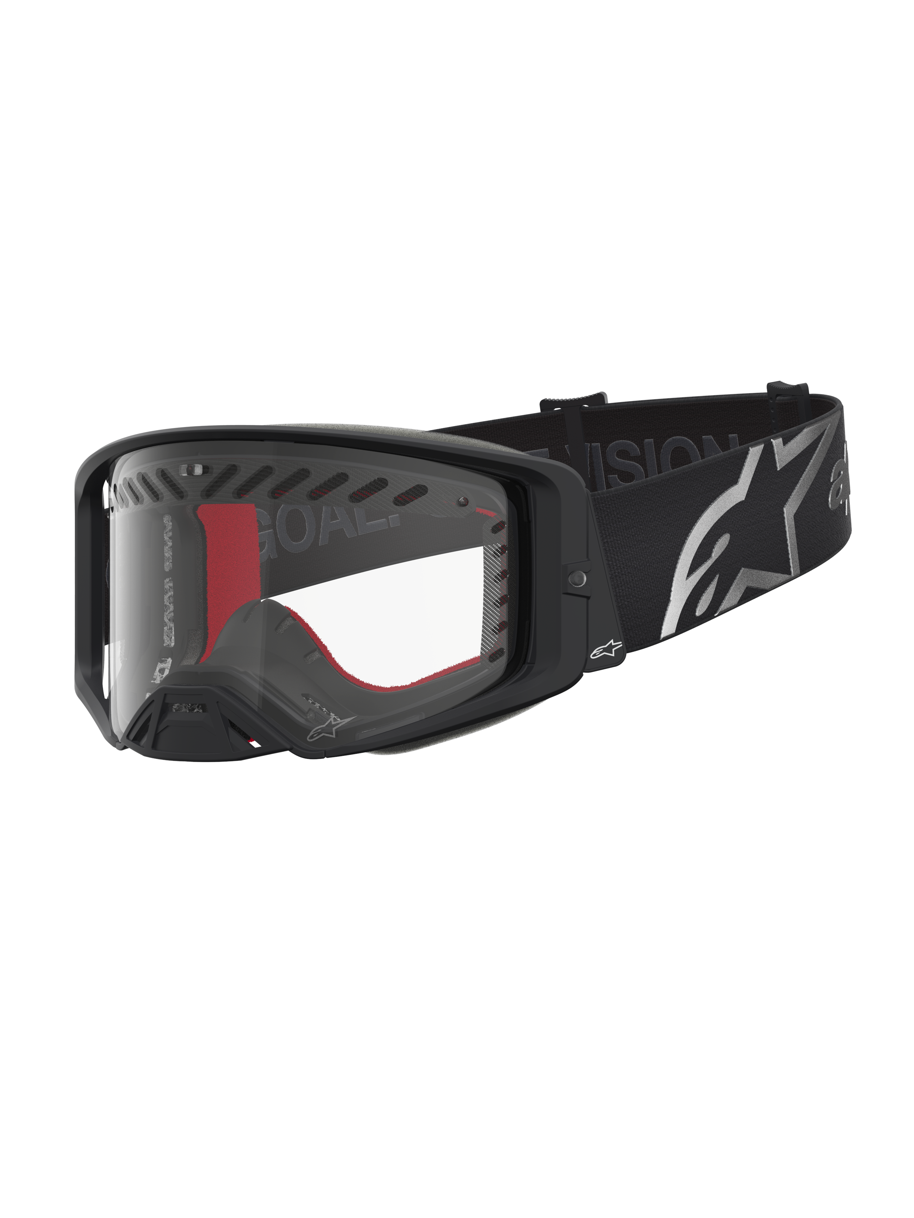 Alpinestars Supertech Dura Air Fluid Goggles, sort og sølv motocrossbriller med klar linse til racing