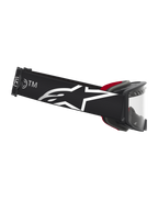 Alpinestars Supertech Dura Air Fluid Goggles, motocross-goggles til terrænkørsel, sort og sølv med hvidt logo på stroppen og klar linse