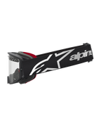 Alpinestars Supertech Dura Air Fluid goggles, sorte og røde motocross-goggles med hvidt logo og klar linse.