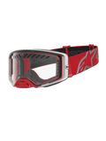 Alpinestars Supertech Dura Air Fluid Goggles, motocross-goggles til racing, rød og sølv, klar polycarbonatlinse.