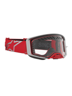 Alpinestars Supertech Dura Air Fluid Motocross Goggles in Red and Silver, featuring clear lens and advanced airflow ventilation.
