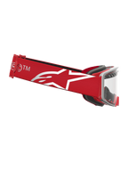 Alpinestars Supertech Dura Air Fluid Goggles, Motocross Racing Goggles in Red and Silver with clear lens and white star logo.