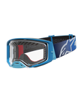 Alpinestars Supertech Dura Air Fluid goggles, motocross-goggles, blå og sølv, klar linse, optimeret til off-road racing og terrænkørsel.