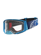 Alpinestars Supertech Dura Air Fluid goggles, motocross-goggles, blå og sølv, klar linse, optimeret til off-road racing og terrænkørsel.