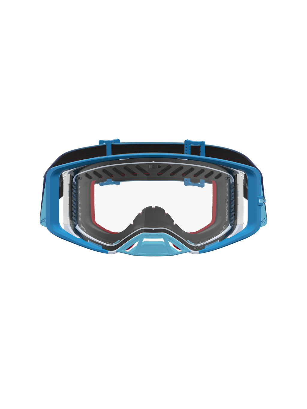 Alpinestars Supertech Dura Air Fluid goggles, blå fade og grå, motocross-briller med klar linse og optimeret ventilation