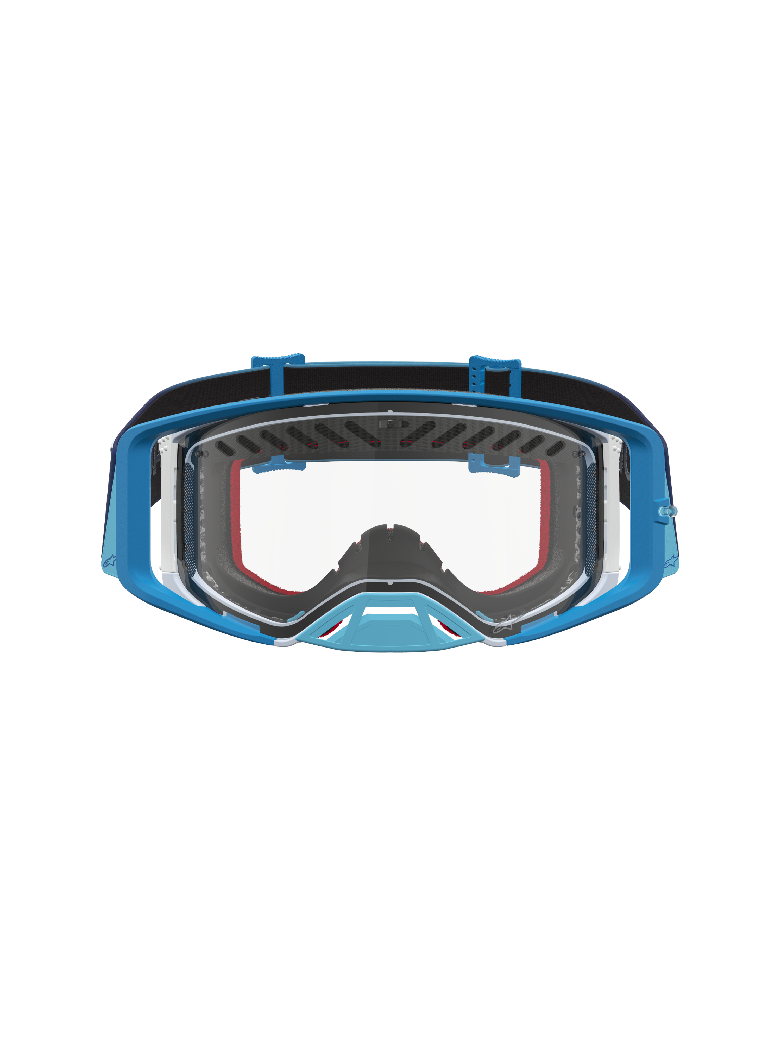 Alpinestars Supertech Dura Air Fluid goggles, blå fade og grå, motocross-briller med klar linse og optimeret ventilation