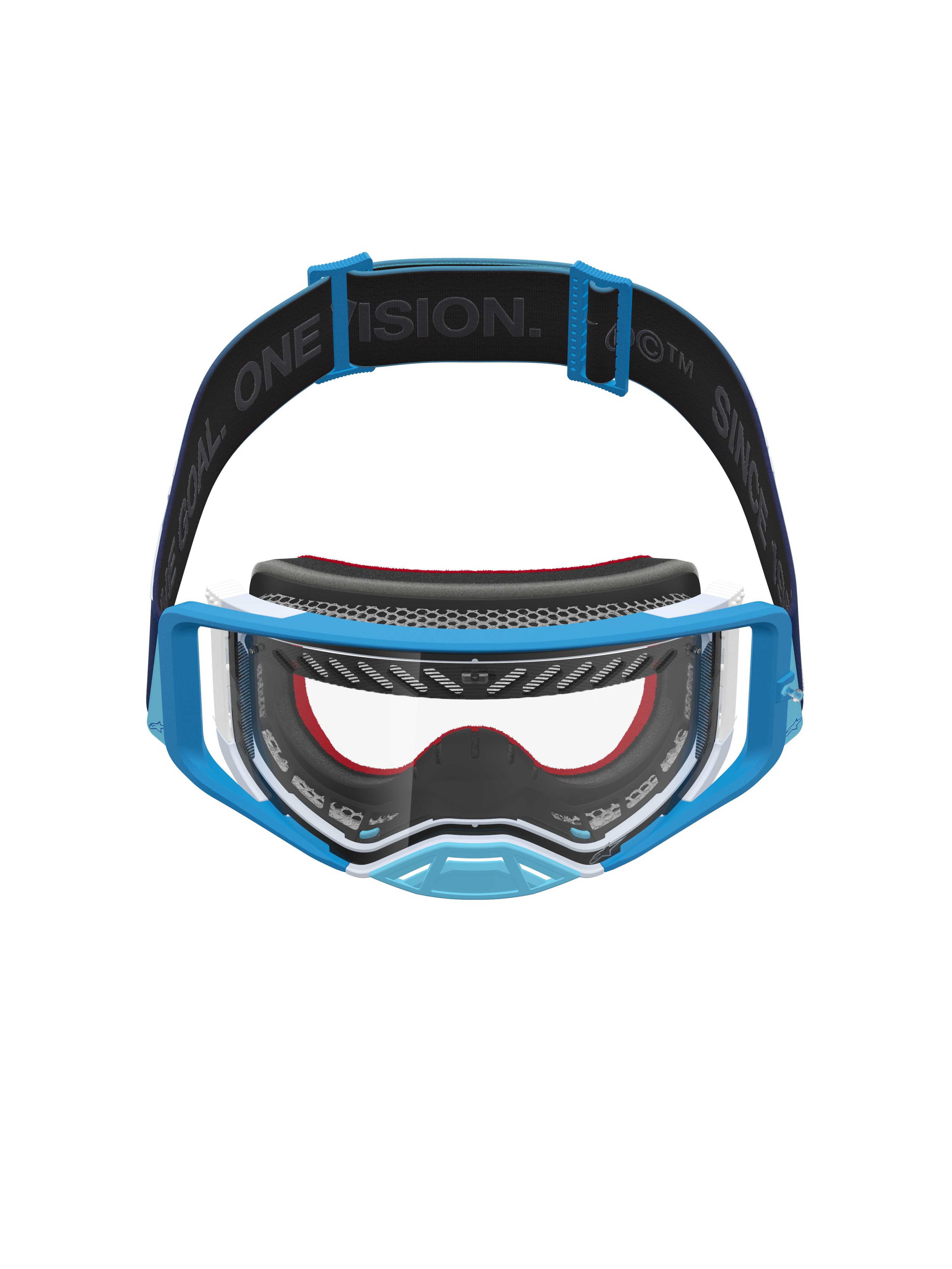 Alpinestars Supertech Dura Air Fluid goggles, motocross-goggles til mænd, blå og hvid, klar linse, One Goal One Vision-rem