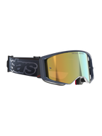 Alpinestars Supertech Vision Vista goggles, motocross-briller, Black Mirror Gold, guld spejlglas med 'ONE GOAL. ONE VISION.'-inskription, mørk ramme med rødt logo, bred sort rem med grå 'stars'-branding, elite performance off-road briller
