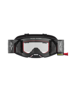 Alpinestars Supertech Firma Roll Off Goggles, professionelle motocrossgoggles, sort og sølv med røde detaljer og klar linse.
