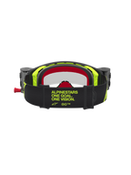 Alpinestars Supertech Firma Roll Off Goggles, Black and Yellow Fluo Motocross Goggles with wide branded strap, rear view.