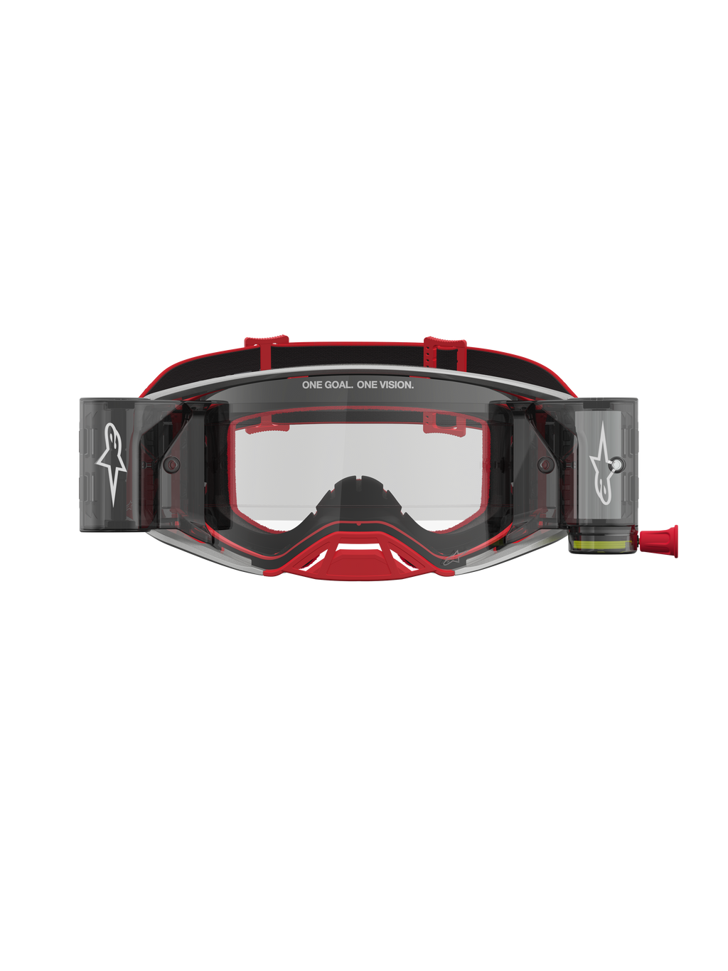 Alpinestars Supertech Firma Roll Off Goggles, rød og sølv motocross-goggles med roll-off system og klare linser til off-road