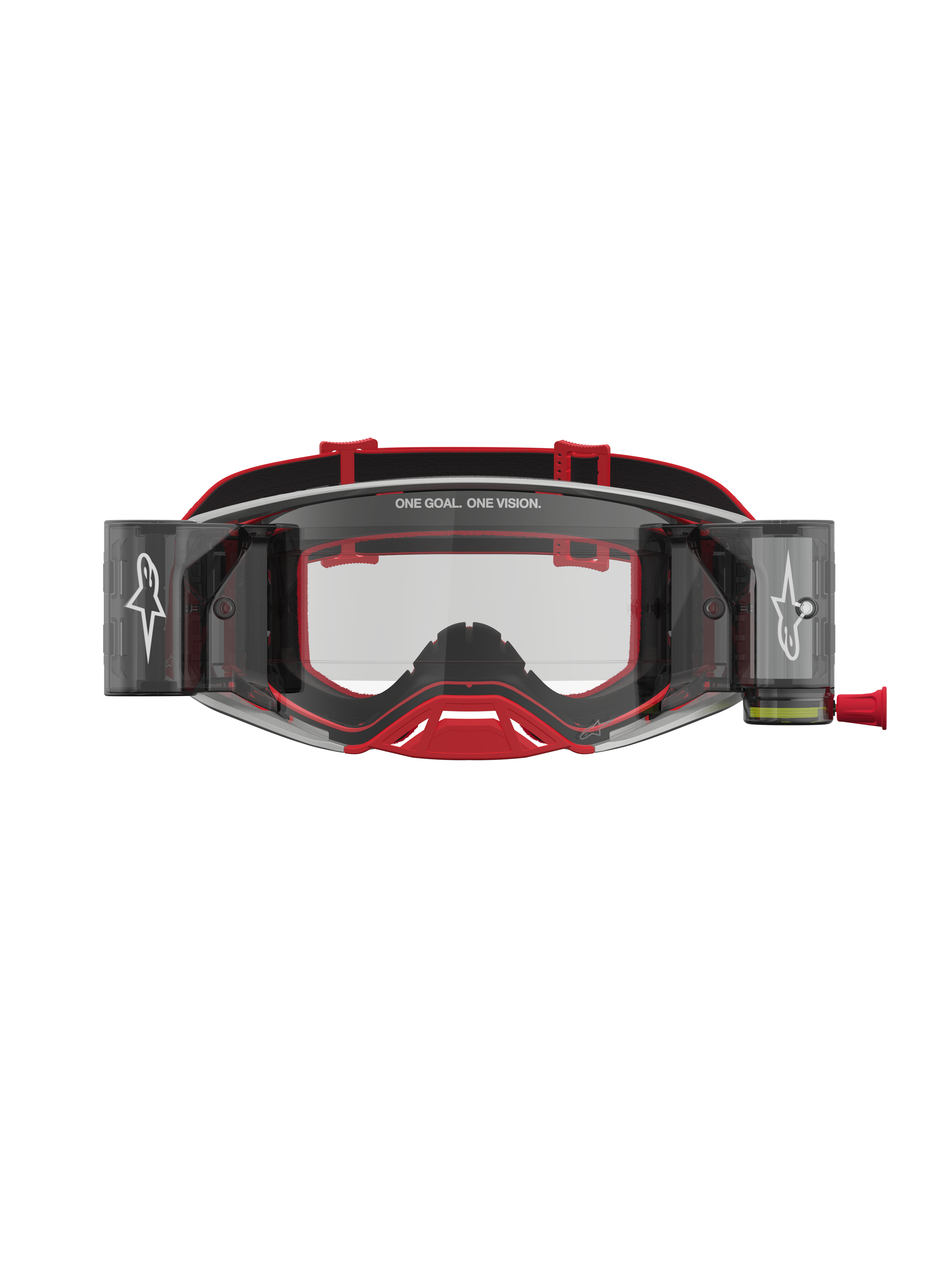 Alpinestars Supertech Firma Roll Off Goggles, rød og sølv motocross-goggles med roll-off system og klare linser til off-road