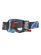 Alpinestars Supertech Firma Roll Off Goggles, blue motocross goggles with clear lens and integrated roll-off canisters.