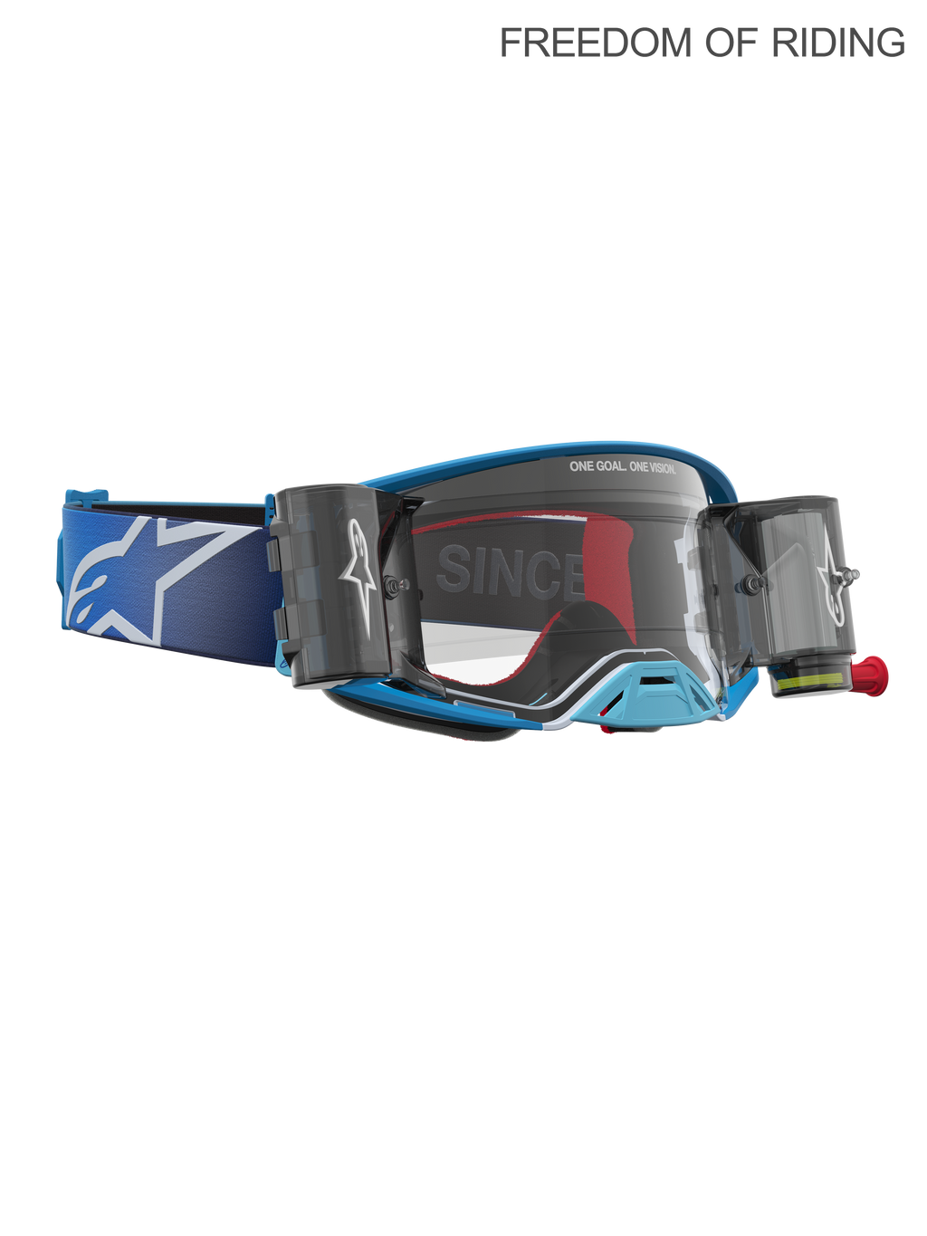 Alpinestars Supertech Firma Roll off Goggles, motocross- og off-road racing-goggles, unisex, blå og sølv, klar linse, integrerede roll off-beholdere for optimalt udsyn i mudder og støv