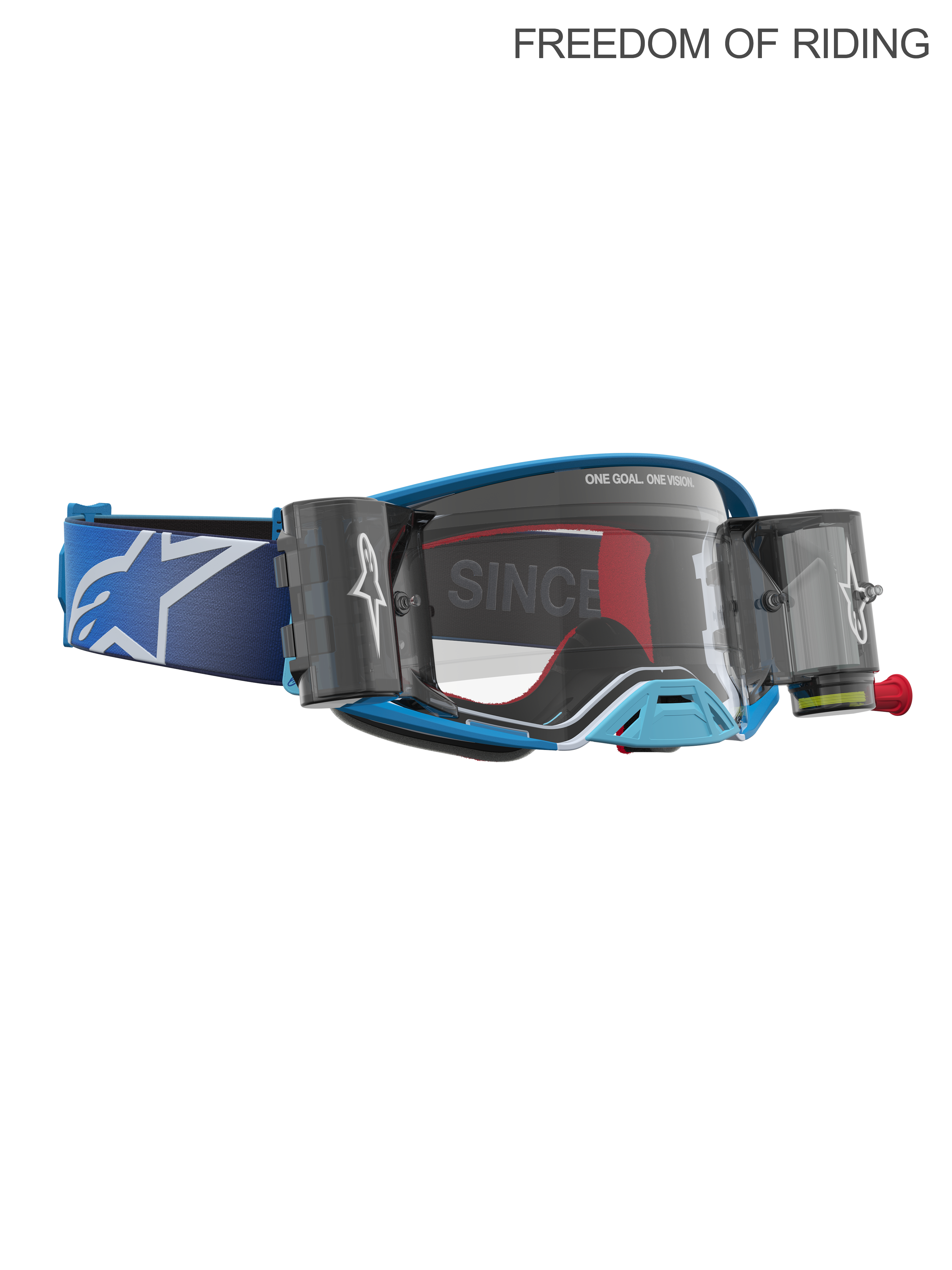 Alpinestars Supertech Firma Roll off Goggles, motocross- og off-road racing-goggles, unisex, blå og sølv, klar linse, integrerede roll off-beholdere for optimalt udsyn i mudder og støv