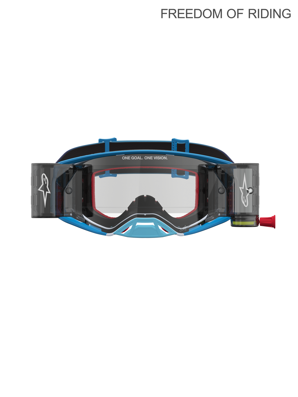 Alpinestars Supertech Firma Roll off Goggles, professionelle motocross- og off-road-goggles, blå og sølv, med integreret roll-off system for klart udsyn, polykarbonatlinse med høj klarhed og fugtstyring til Supercross- og Enduro-kørsel.