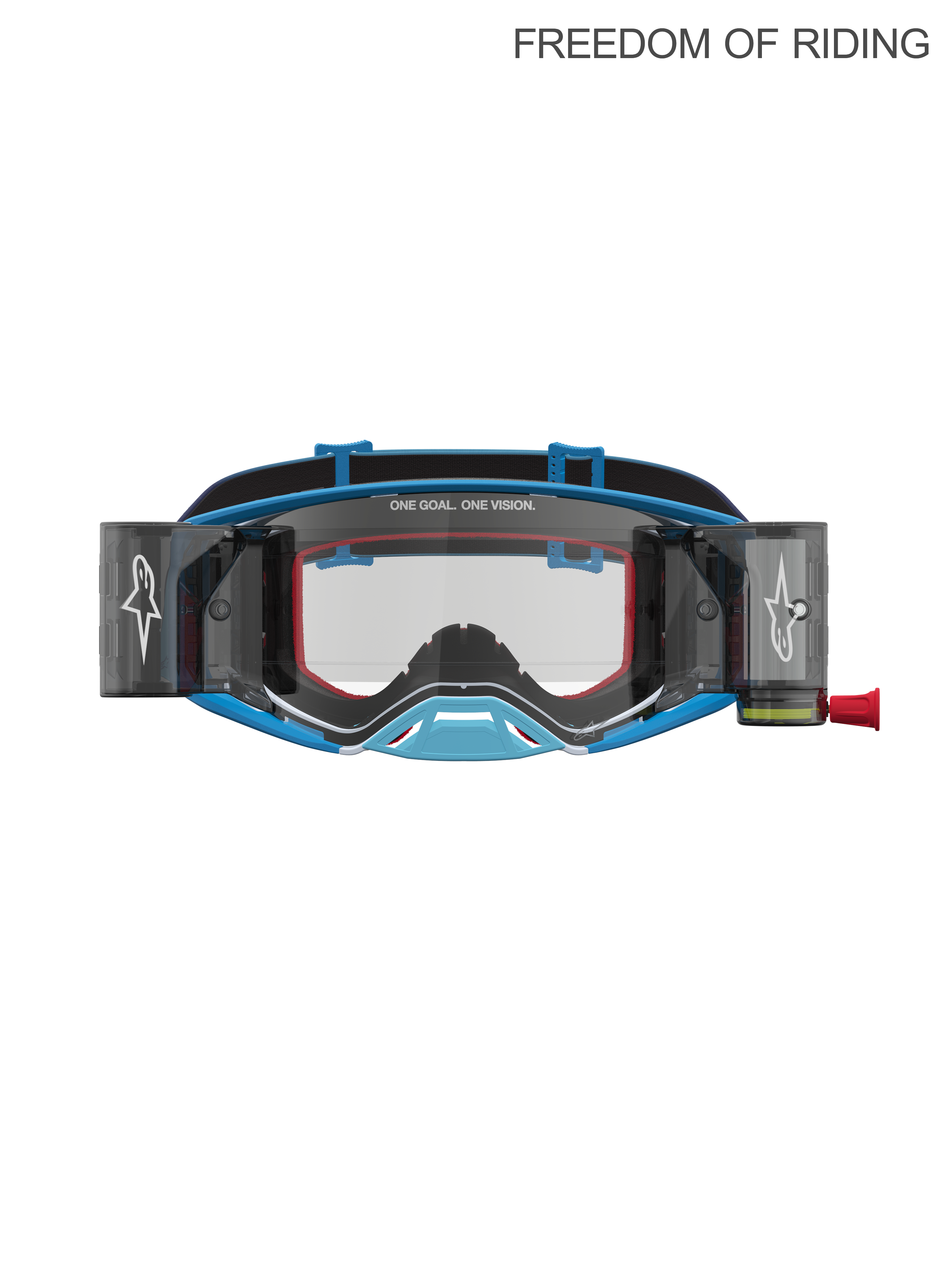 Alpinestars Supertech Firma Roll off Goggles, professionelle motocross- og off-road-goggles, blå og sølv, med integreret roll-off system for klart udsyn, polykarbonatlinse med høj klarhed og fugtstyring til Supercross- og Enduro-kørsel.