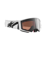 Alpinestars Supertech Corp Goggles Absolute Vision, motocross-briller, hvid og spejlsølv, hvid ramme med en reflekterende sølvlinse, bred hvid justerbar rem med et markant sort stjernelogo, professionelle briller til off-road racing