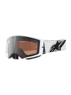 Alpinestars Supertech Corp Goggles Absolute Vision, motocross-briller, hvid ramme med Silver Mirror-linse, bred hvid justerbar rem med et stort sort Alpinestars-stjernelogo, højtydende beskyttelsesbriller til terrænkørsel
