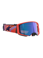 Alpinestars Supertech Vision Corp Goggles, motocross-briller, Hot Coral-stel og Mirror Blue-linse, lilla- og koralmønstret rem med mørkeblåt stjernelogo, mesterskabsafprøvet design til off-road kørsel