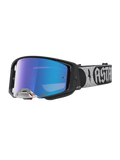 Alpinestars Supertech Atrox Motocross Goggles feature a black frame and blue mirror lens for professional off-road racing.