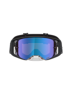 Alpinestars Supertech Atrox Goggles for motocross, featuring a black frame and blue mirrored anti-fog polycarbonate lens.