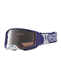 Alpinestars Supertech Atrox goggles, motocross racingbriller i mørkeblå og hvid med sølvfarvet spejllinse