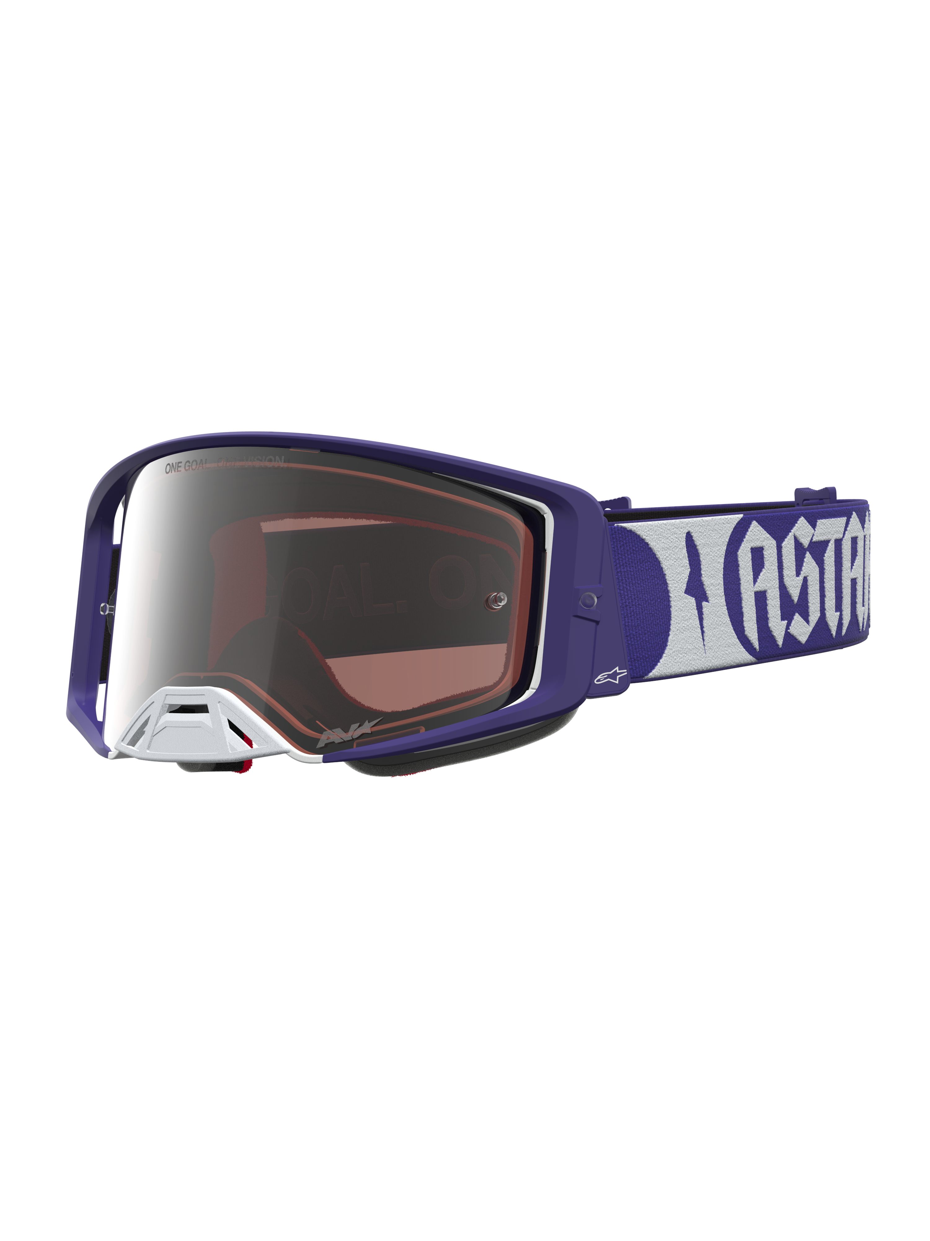 Alpinestars Supertech Atrox Goggles, Motocross racing eyewear in deep blue and white with a mirror silver lens.