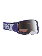 Alpinestars Supertech Atrox Goggles, motocross-racerbriller i mørkeblå og hvid med spejlsølv-linse.