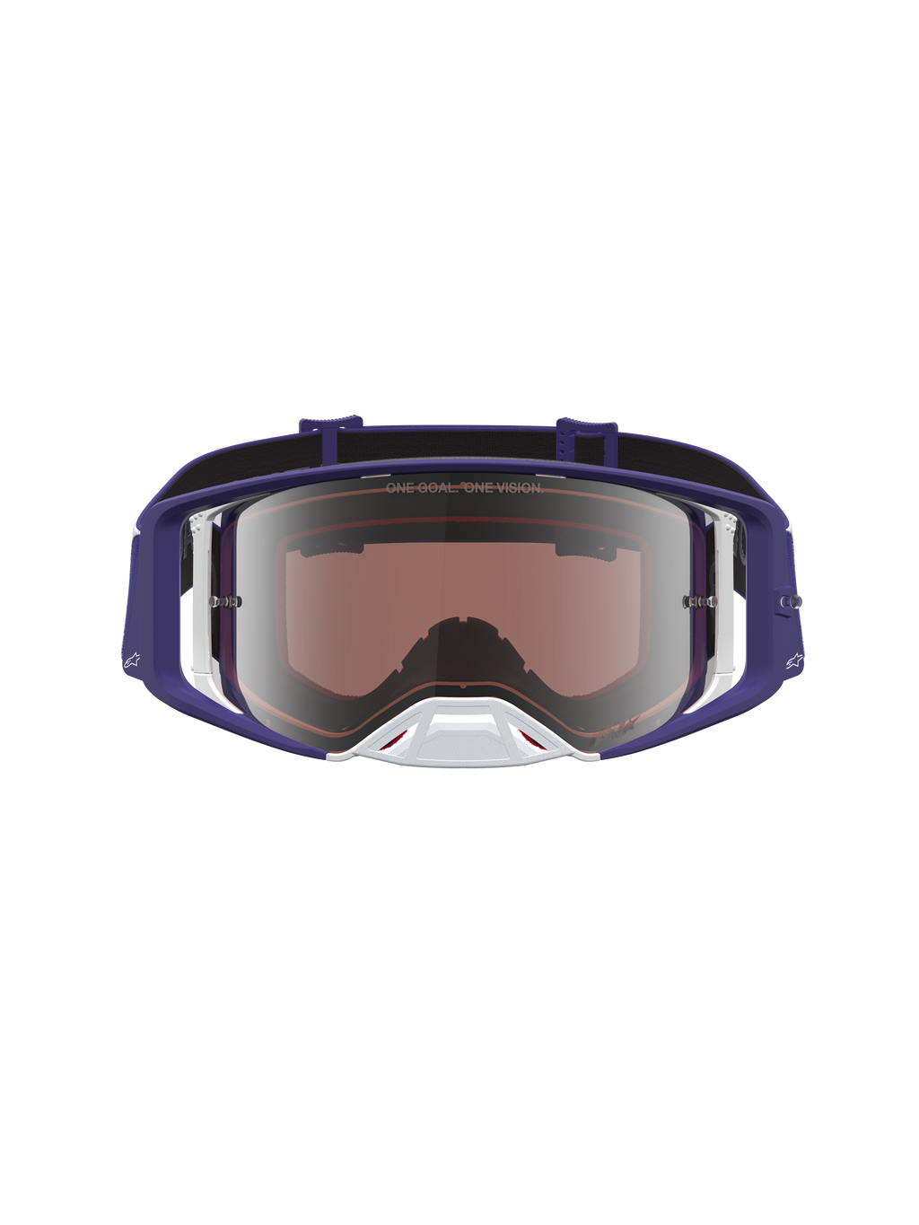Alpinestars Supertech Atrox motocross-goggles, mørkeblå og hvid med spejlsølv linse, professionel racing optik