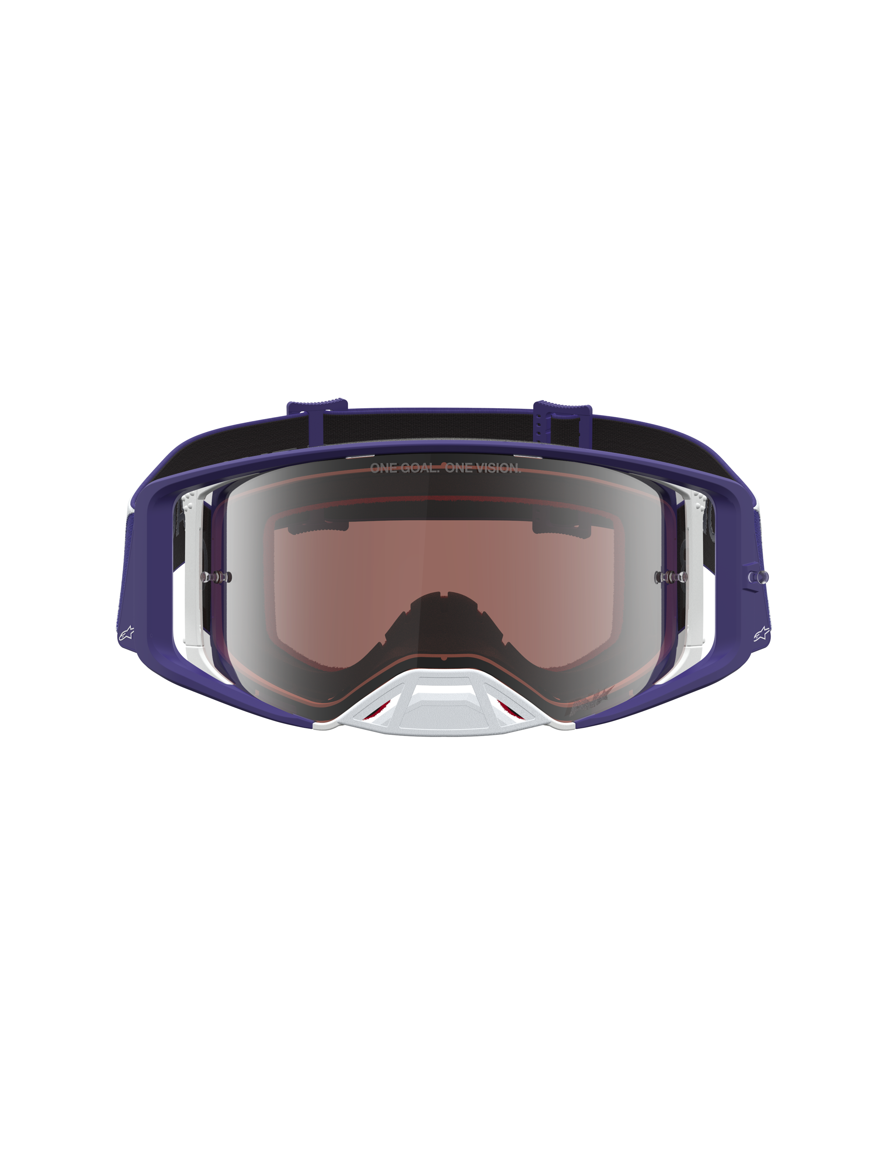 Alpinestars Supertech Atrox motocross-goggles, mørkeblå og hvid med spejlsølv linse, professionel racing optik