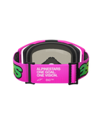 Alpinestars Vision 8 Vista Goggles, motocross-briller, pink og fluo-gul, set bagfra med den brede justerbare rem med hvid 'One Goal. One Vision.' branding, pink ramme med sort ansigtsskum, højtydende off-road briller