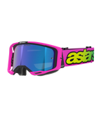 Alpinestars Vision 8 Vista Goggles, motocross-briller, fluoriserende pink og fluoriserende gul med Mirror Blue-linse, lys pink ramme, bred pink rem med markant fluoriserende gul branding, high-performance off-road briller