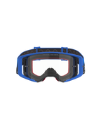 Alpinestars Supertech Stream Goggles, Motocross and Off-Road Goggles, Blue with Clear Lens, featuring a blue frame, red foam padding, and black adjustable strap with internal silicone grip, "ONE GOAL. ONE VISION." branding on the lens, high-performance protective eyewear for racing.