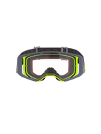 Alpinestars Supertech Stream goggles, motocross-briller, grå og fluorescerende gul ramme med klar linse, set forfra med bredt udsyn og teknisk rammekonstruktion, øjenbeskyttelse til off-road racing
