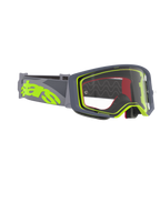 Alpinestars Supertech Stream Goggles, motocross-briller, grå og fluorgul ramme med klar linse, bred grå rem med stort fluorgult logo, designet til off-road og motocross-racerpræstationer