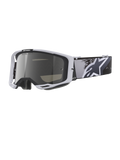 Alpinestars Vision 8 Lahnd Goggles, motocross-briller, Iron Camo Mirror Silver, hvid ramme med en sølvfarvet spejllinse, gråtonet camouflage-rem med et stort hvidt stjerne-logo, højtydende briller til off-road racing
