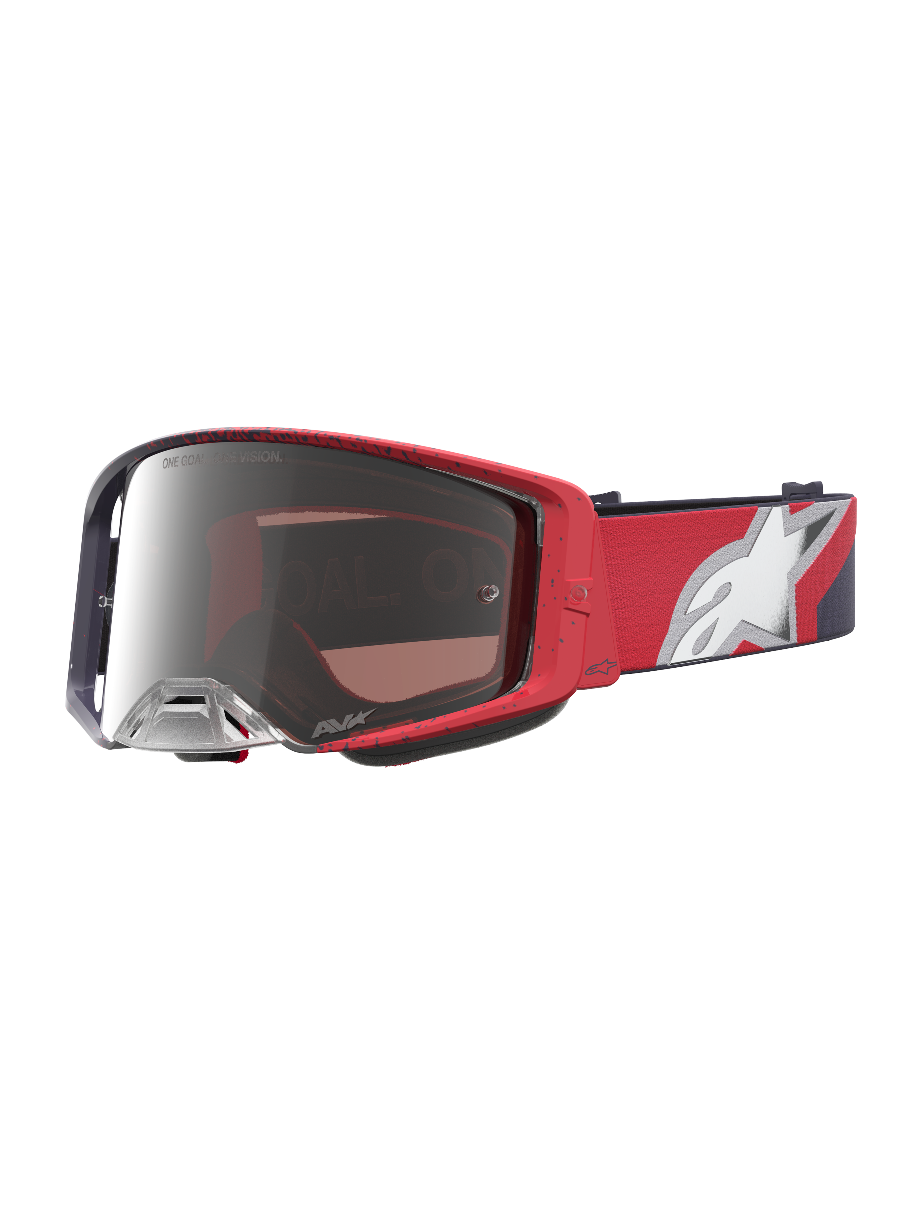 Alpinestars Supertech Hiten Motocross Goggles in Red and Black with a Mirror Silver lens for high-performance off-road racing.