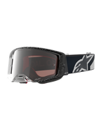 Alpinestars Supertech Hiten Goggles, motocrossgoggles, sort og hvid, sølvfarvet mirror-linse, bredt perifert synsfelt, professionel racingydeevne