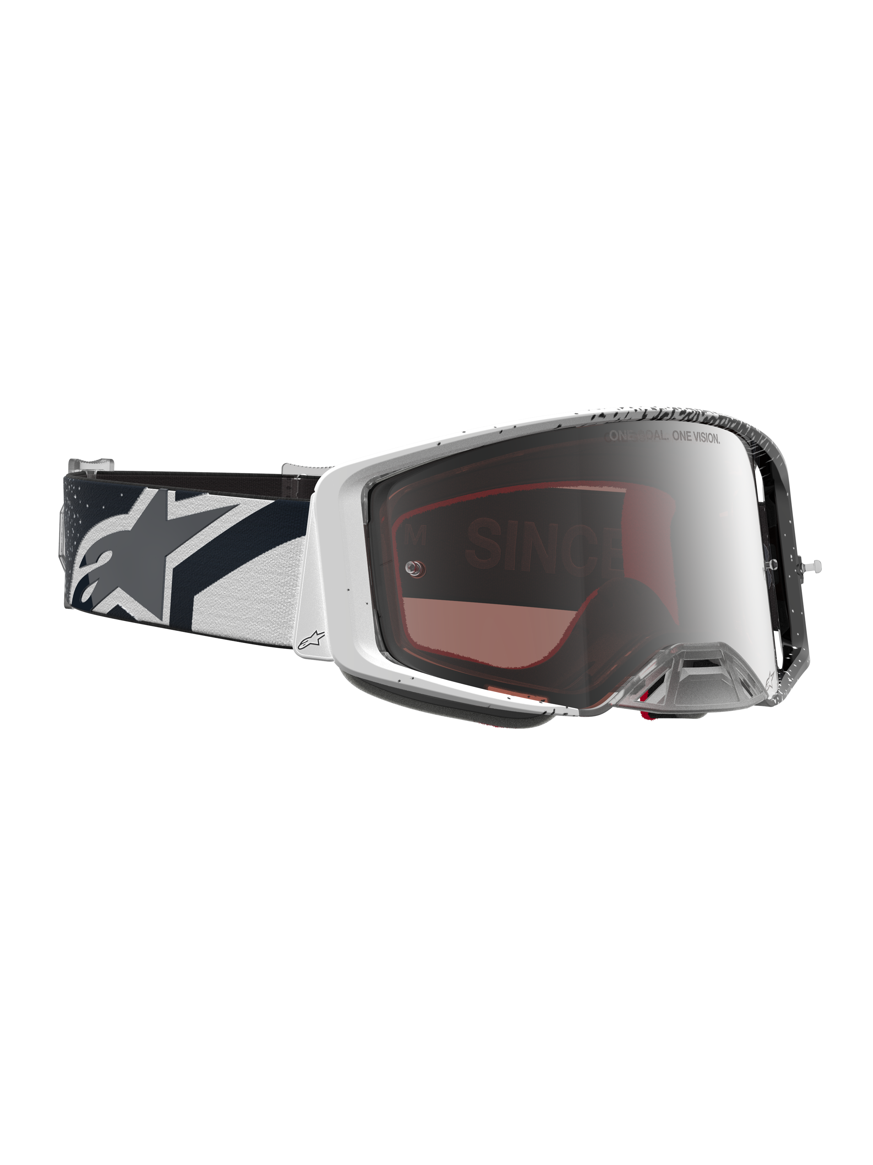 Alpinestars Supertech Hiten Goggles, motocrossgoggles, hvid og sort, Mirror Silver linse og rem med stjernelogo