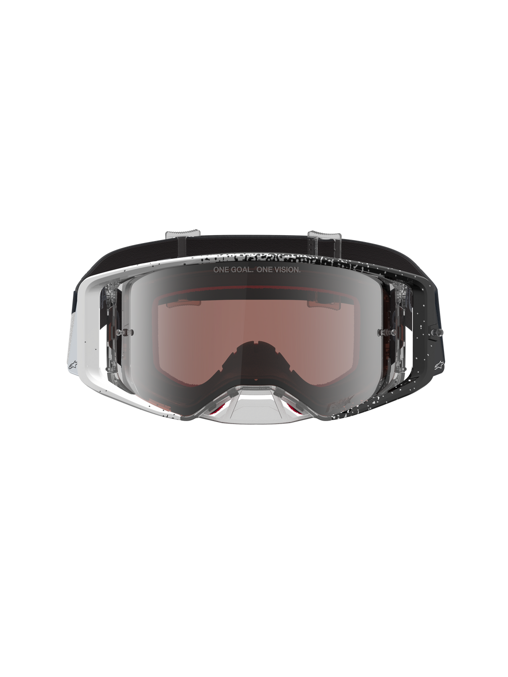 Alpinestars Supertech Hiten Goggles, motocrossgoggles til off-road kørsel, hvid og sort mønstret ramme med sølv spejllinse