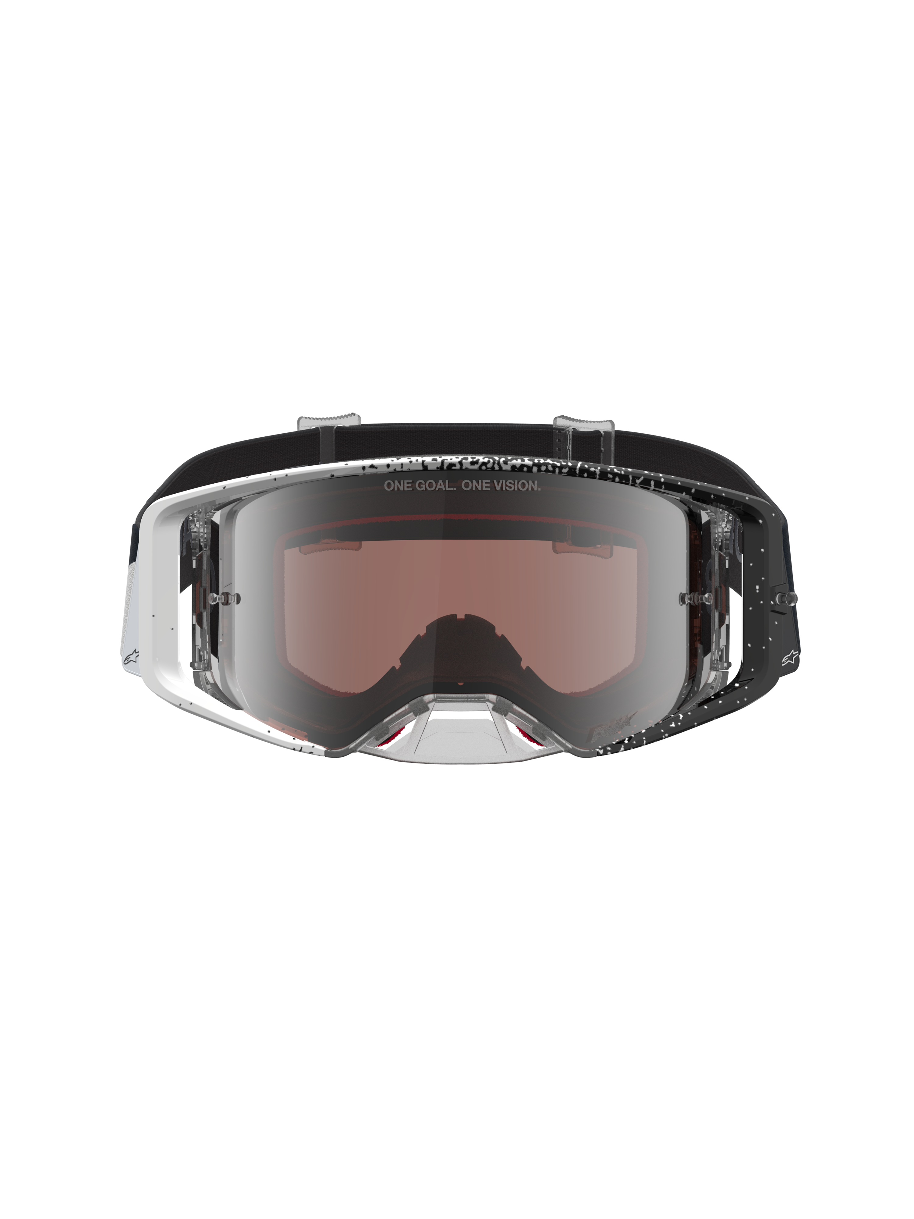Alpinestars Supertech Hiten Goggles, motocrossgoggles til off-road kørsel, hvid og sort mønstret ramme med sølv spejllinse