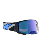 Alpinestars Supertech Hiten goggles, motocrossgoggles i sort og blå med spejlet blå linse og høj optisk klarhed.