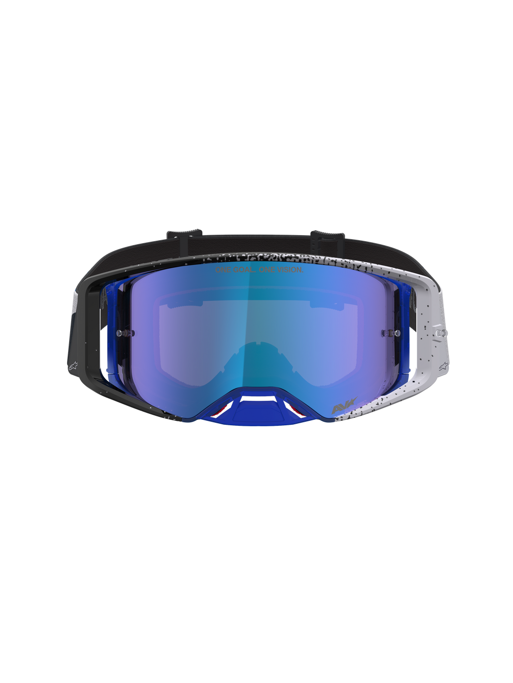 Alpinestars Supertech Hiten Goggles, motocrossgoggles, blå spejllinse og sort-blåt nistret steldesign.