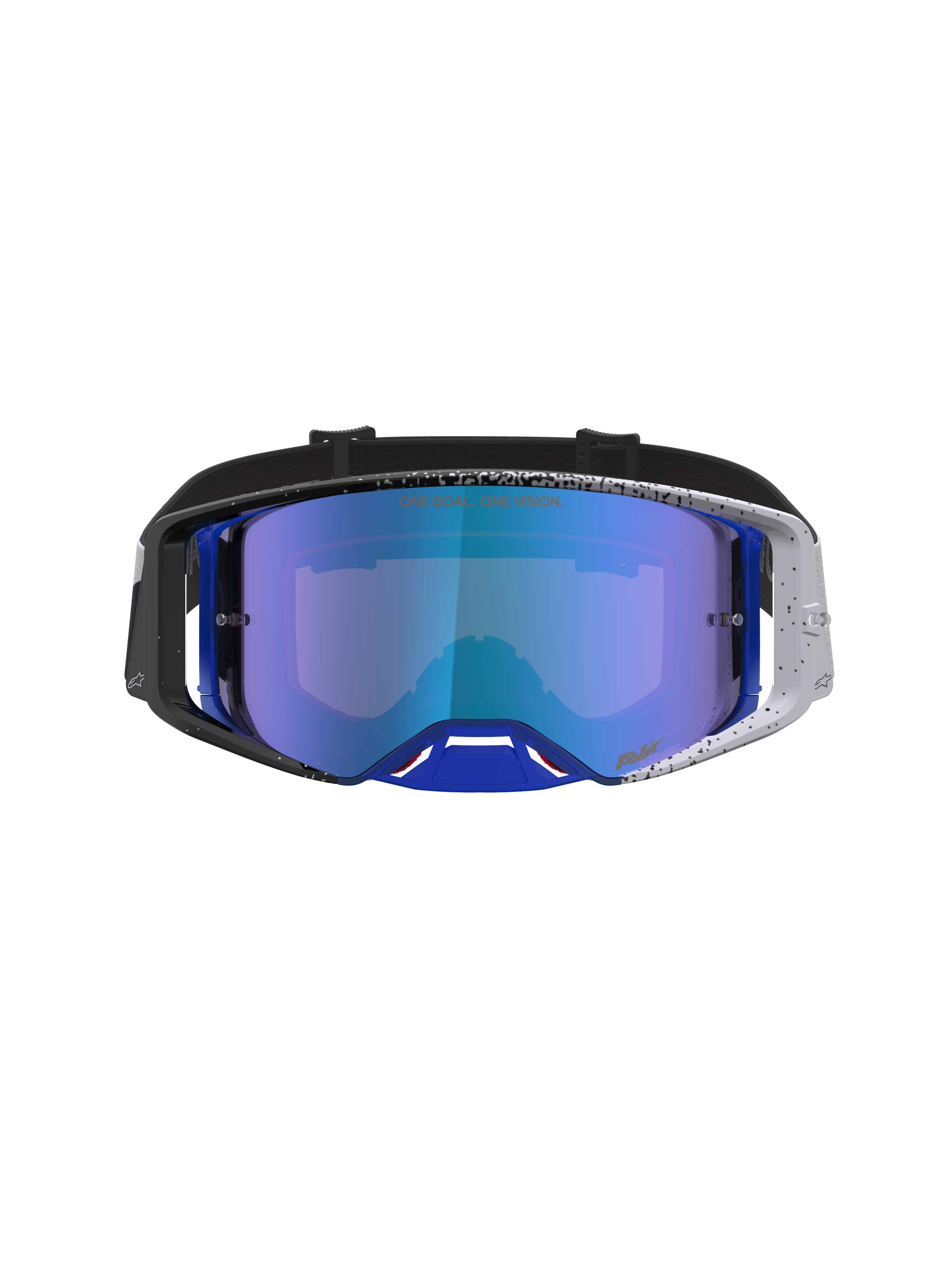 Alpinestars Supertech Hiten Goggles, motocrossgoggles, blå spejllinse og sort-blåt nistret steldesign.