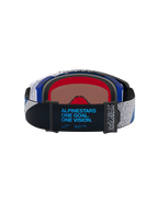 Alpinestars Supertech Hiten goggles, motocross, unisex, sort og blå, rem set bagfra med brandmottoet One Goal. One Vision.
