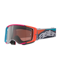Alpinestars Supertech Stream briller, gråt stel med livlige røde og blå accenter, Multi Mirror Silver-linse, tyk skumpolstring, justerbar rem med tydeligt hvidt 'astars'-logo og farverige geometriske mønstre, professionel øjenbeskyttelse til motocross