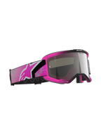 Alpinestars Vision 5 Lahnd goggles, motocross-briller, Iron Pink Fluo og Mirror Silver, stærk lyserød ramme med spejlblank sølvlinse, bred lyserød og sort rem med et lyserødt Astars-logo, off-road racerbriller